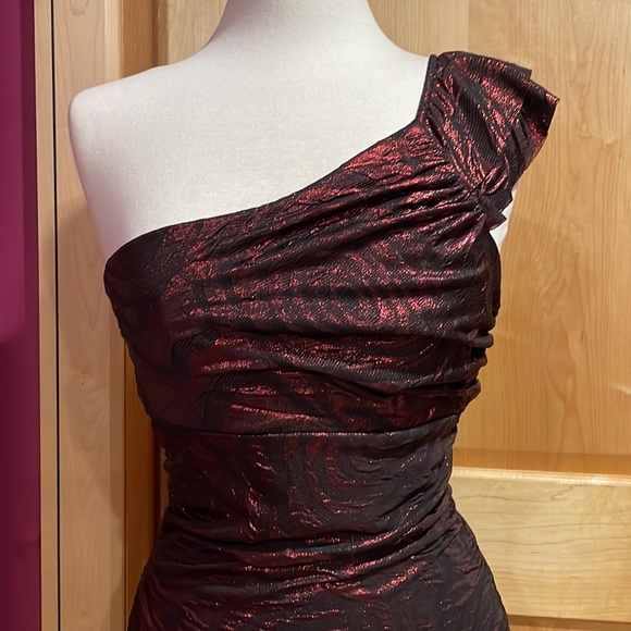 Red Shimmery One Shoulder Dress - Picture 2 of 3